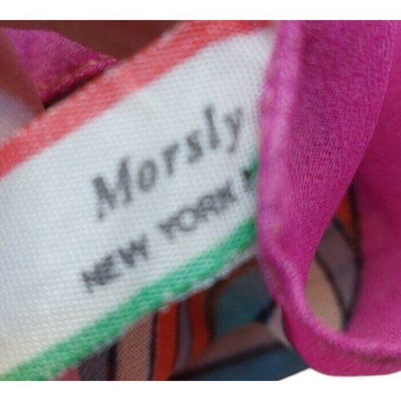 Morsly New York Vintage Pink Blue white brown Striped Square Italian Scarf 26" - Picture 3 of 5